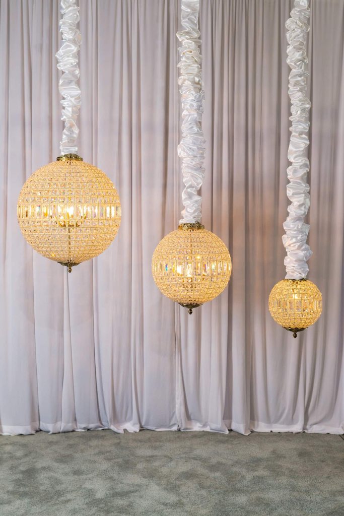 rent crystal sphere chandeliers for weddings corporate events parties in Miami Palm Beach Orlando